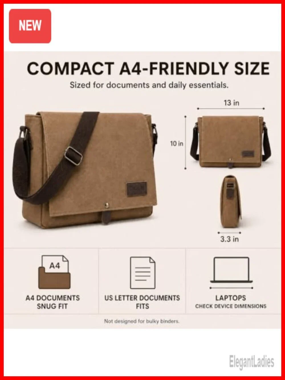 Men's Canvas Messenger Bag Compact Satchel PU Leather Trim Work